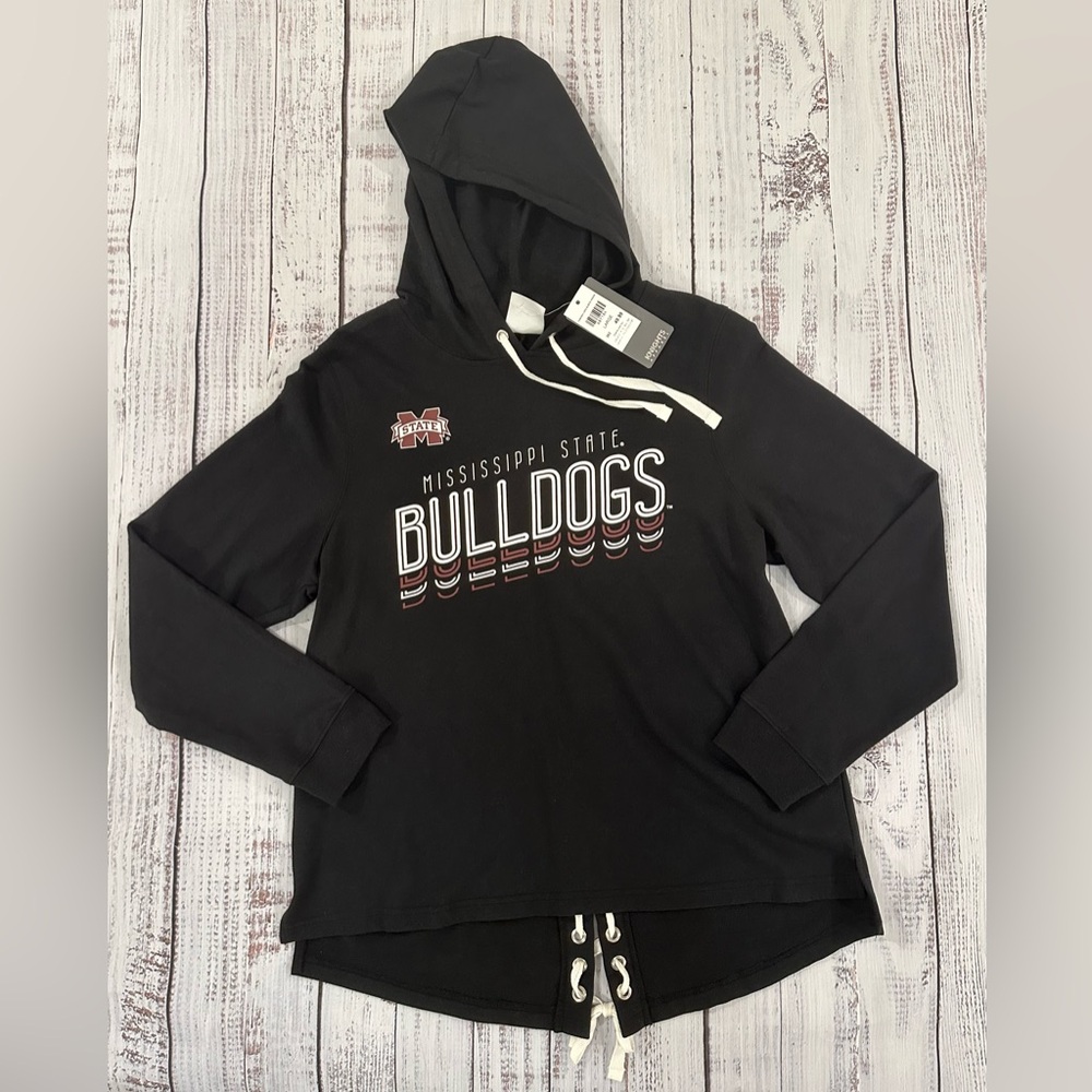 NWT Mississippi State Bulldogs Black Hoodie Shirt with Laces Women’s Size Large